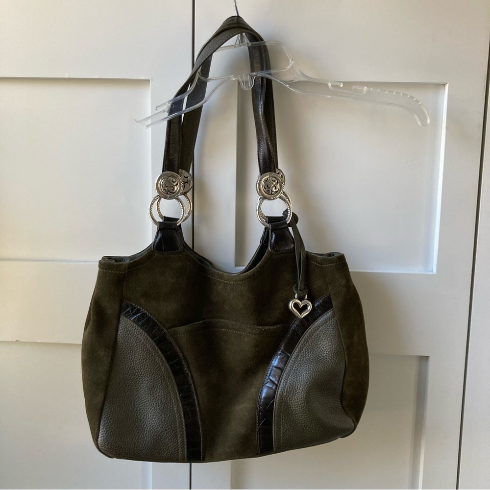 Brighton Dark Green Suede & Leather Shoulder Bag